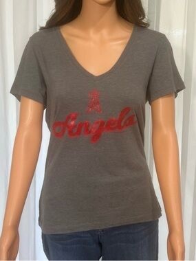 MLB Women's V-Neck Angels Tee - Gray and Red